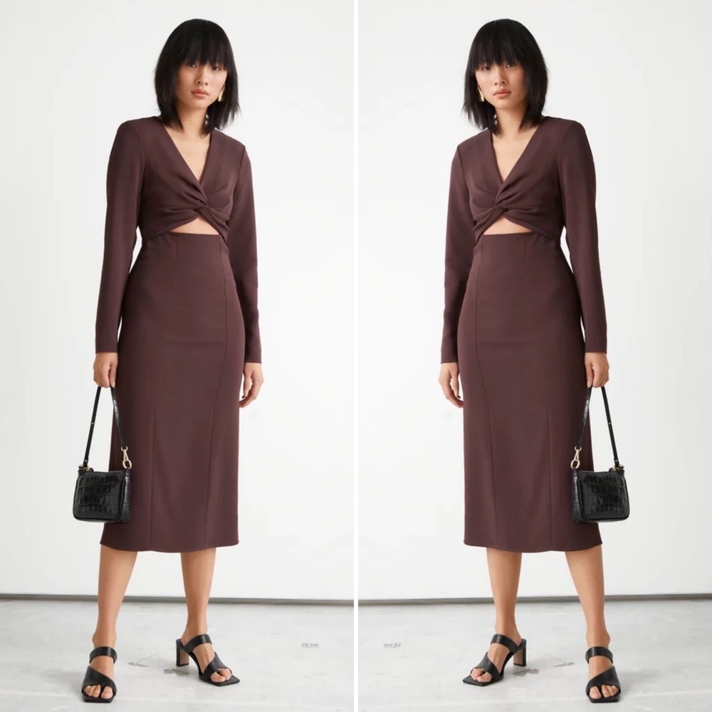 & Other Stories Brown Twist-Front Dress